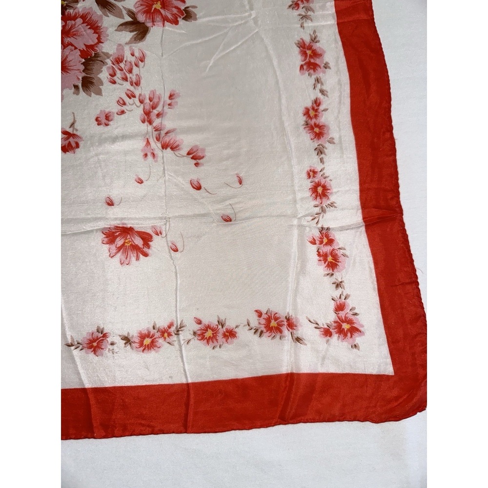 Vtg Silk Scarf Hand Rolled Hem Hand Printed Floral China‎ 27.5x30 Double Peach - Picture 3 of 16
